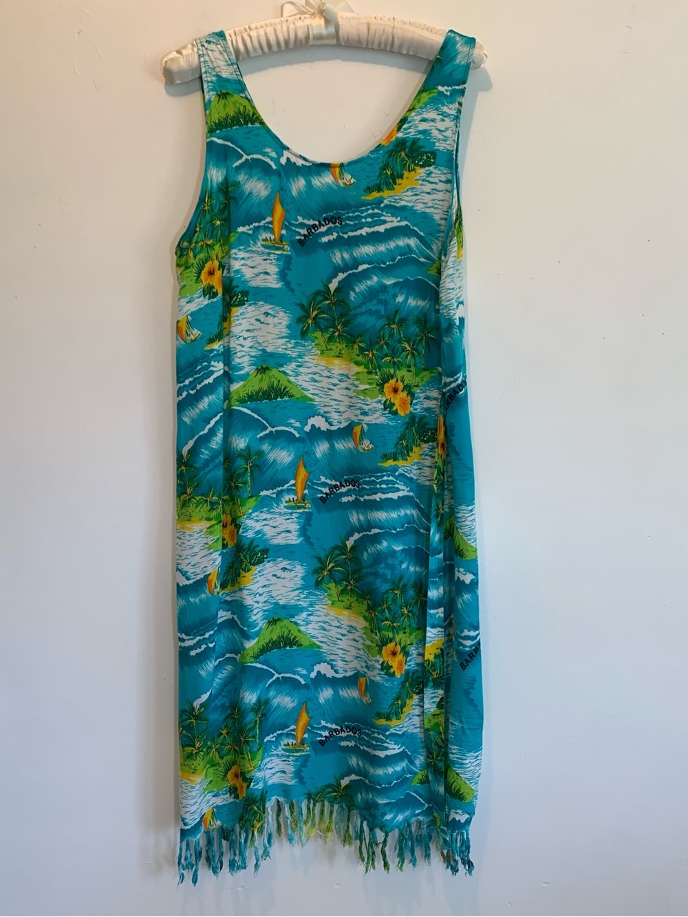 Hawaiian Dress Fringe Hem Large